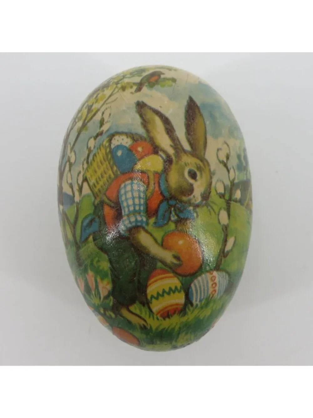 Antique German Easter Bunny Paper Mache Egg Candy Container 3.5in Germany Rabbit